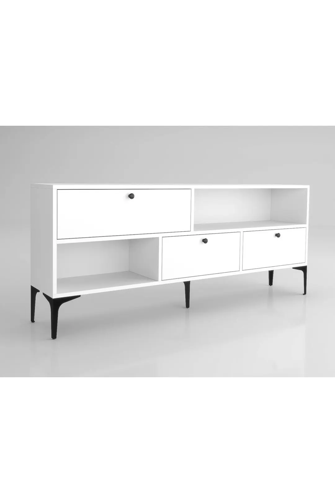 Katre 150 Cm Metal Ayaklı Tv Ünitesi - Beyaz / Siyah